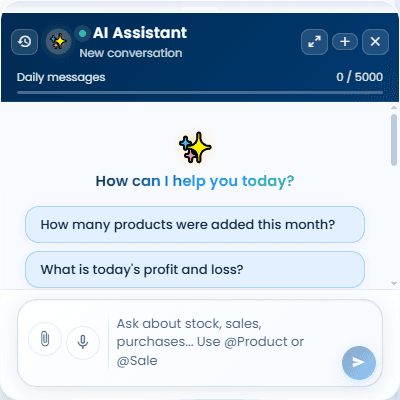 AgainPOS AI assistant panel with quick prompts