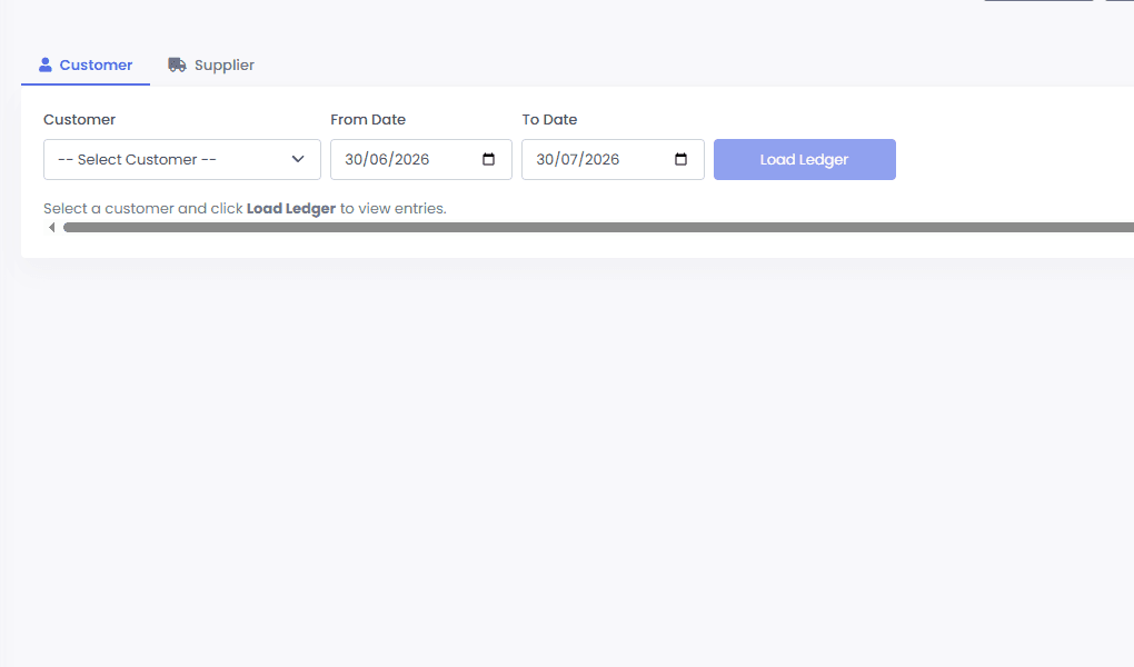 AgainPOS accounts setup ledger screen
