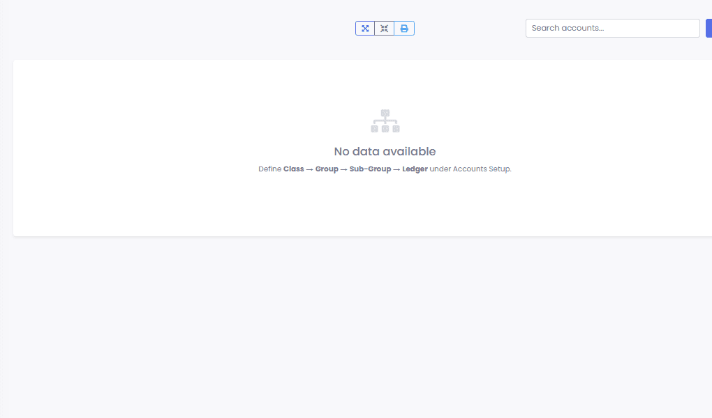 AgainPOS finance chart of accounts screen